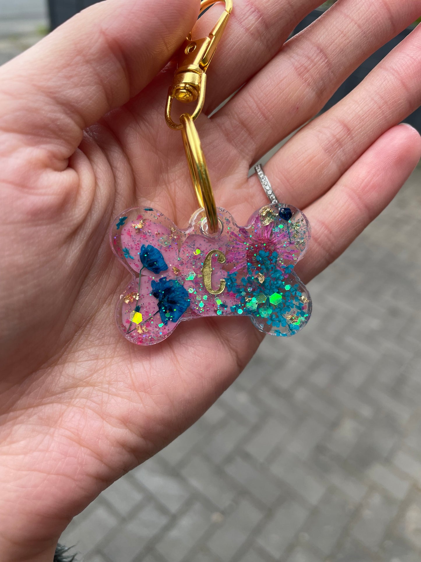 Pink and blue floral tag