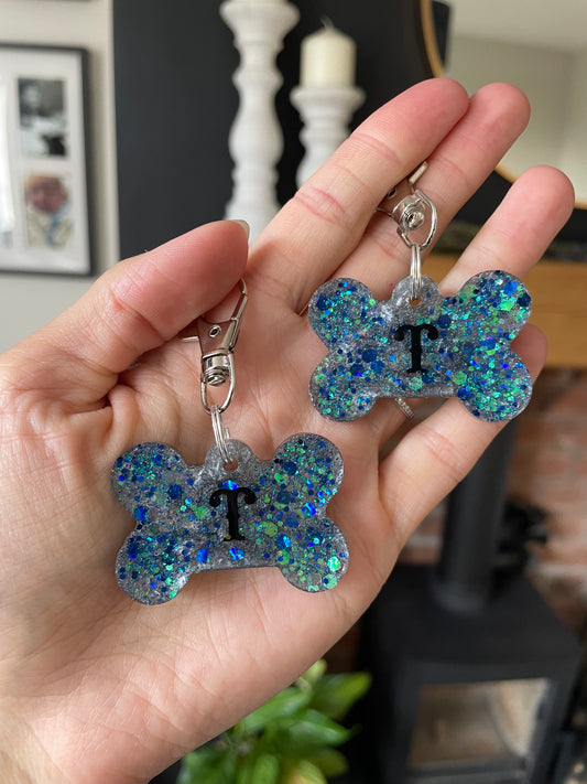 Grey and blue glitter bone